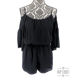 DECREE Spaghetti Strap Open Shoulder Ruffle Sleeve Chiffon Romper S NWT